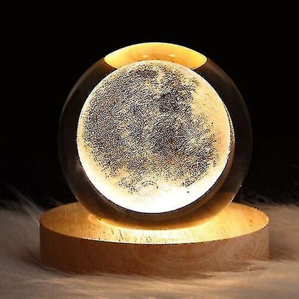 LED Krystall Bordlampe USB 3D Måne Galaxy Globe Nattelys Juleromdekorasjon Gave (Måne)