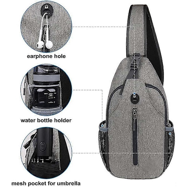 Crossbody Sling Ryggsäck Sling Väska Rese Vandring Bröstväska, Ljusgrå