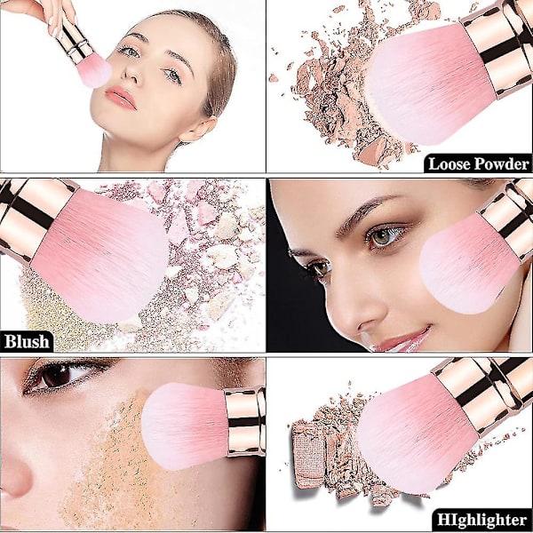 Hopfällbara sminkborstar, reseblushborste, sminkborste med lock för rouge, rosa guld