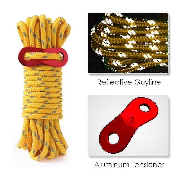 6-pack Reflekterande 4mm Tältlinor Ultralätta Camplinglinor Hög Kvalitet (Gul)