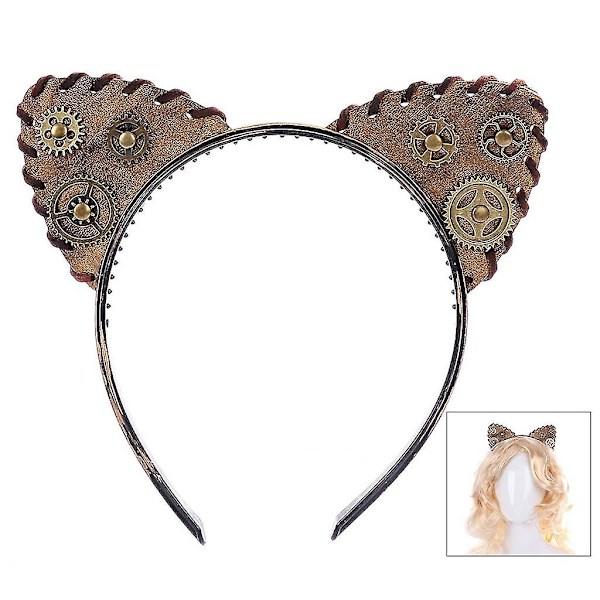 Steampunk-Hårband med Kattungeöron och Växeldekor Retro Halloween Jul