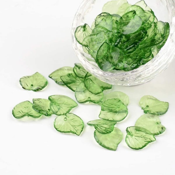 200 st transparenta gröna akrylbladshängen 15x15mm plastbladpärla