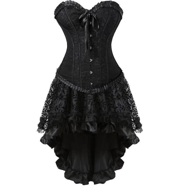 Burlesk korsett och spets Rufsig oregelbunden kjol Set Gotiska klänningar Korsetter Bustiers Party Plus Size Vintage Sexig Korsettklänning