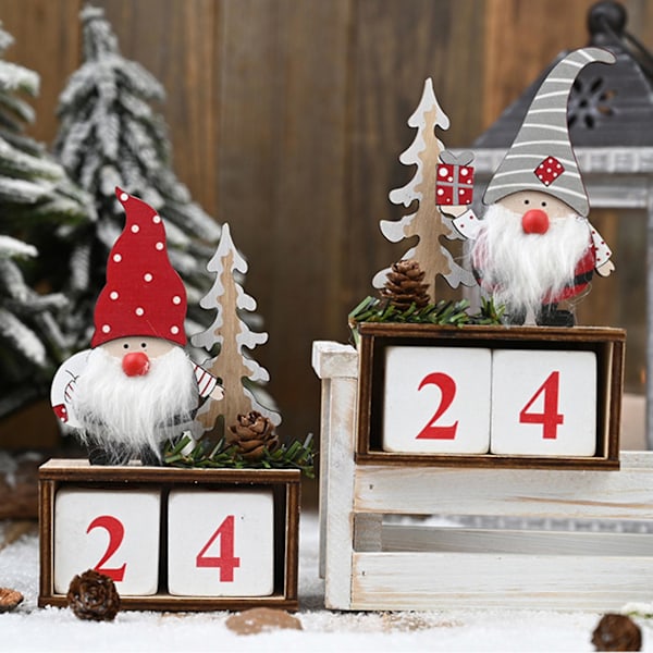 Kalender Ornament Söt Tomte Design Träjulkalender Ornament för Hemmet