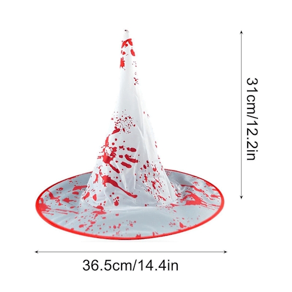 Heksehatter, Blodbeflekket Trykt Heksehatt - Hekse For Halloweenfestdekorasjon (Hvit)