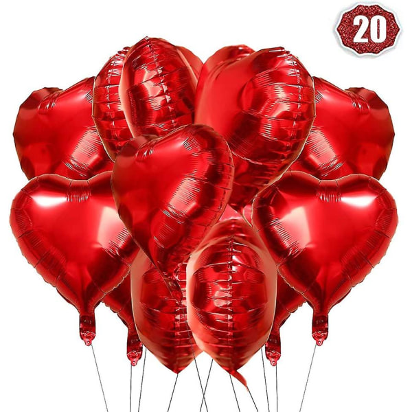 Røde hjerteballoner, 20 stk 18 tommer foliehjerteballoner, til Valentinsdag