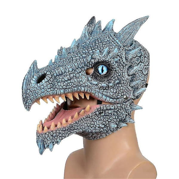 Halloween Party Dinosaur Mask With Moving Jaw Fancy Dress Mask（Ice Dragon）