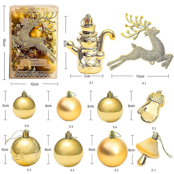 30 st julgranskulor Dekoration, Julgransprydnader Set (Guld), Träd Dekorativa Kulor, Jul