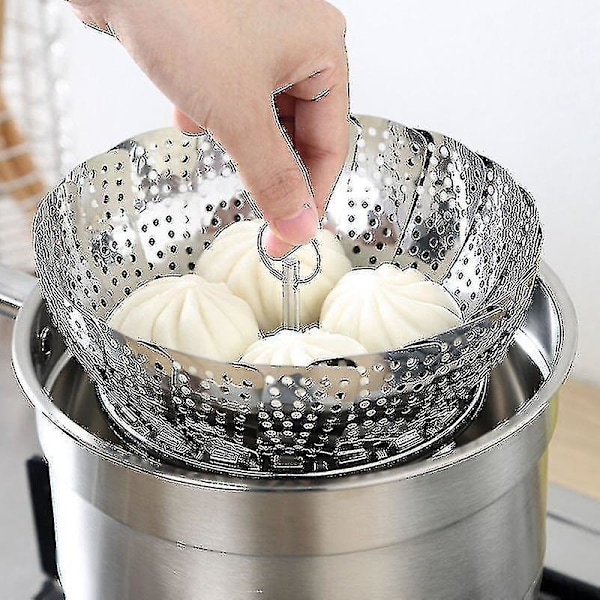 Køkken Foldbar Dampkurv Dish Damp Rustfrit Stål Madkurv Mesh Grøntsags Dampkoger Dampkoger