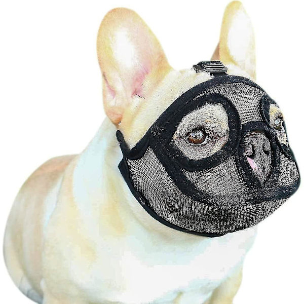Koiran kuonopehmuste lyhyelle kuonolle, säädettävä hengittävä verkkopehmuste englannin- ja ranskanbulldogeille, puremisen ja pureskelun estämiseen (S 30-42 cm, musta)