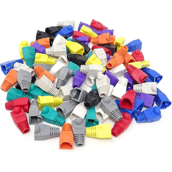 100 st 10 färger plast RJ45 Ethernet nätverkskabel dragavlastning stövlar kabelkontaktpluggöverdrag för Cat5 Cat5e Cat6