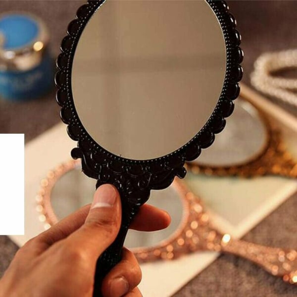 Vintage Hand Mirror - Oval Blommig Makeup Mirror Hand Mirrors - Kompakt & Portabel Makeup Mirror, Svart,HANBING