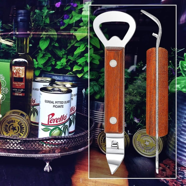 Flaskeboksåpner rustfritt stål ølflaskeåpner stanseflaskeåpner med trehåndtak for manuelle flaskebokser (2, trefarge)