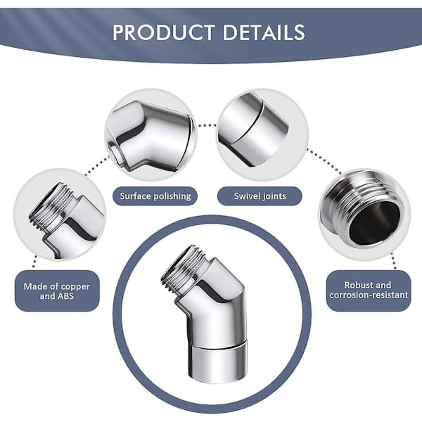Handdusch adapter 135 grader 1/2\" vinkel lutning duschhuvud adapter vinkel för handdusch koppar vinkel duschslang med packning (Silver)