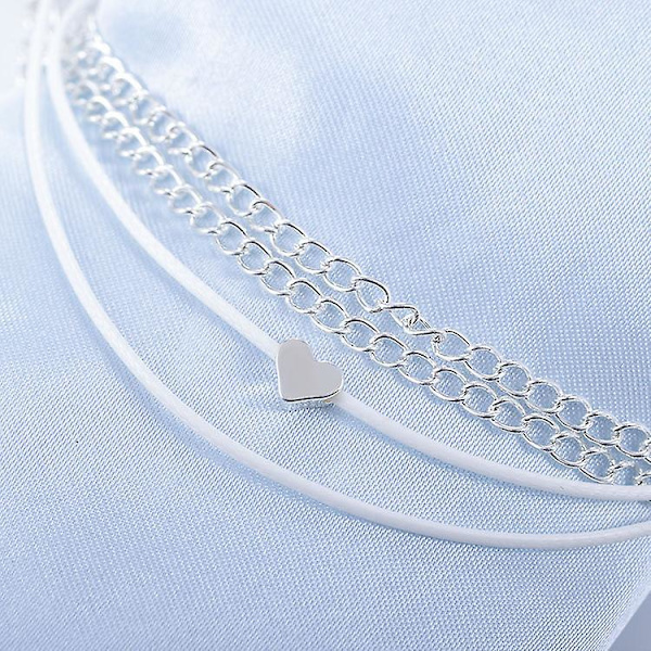 Boho flerskiktade fotkedjor i silver, kärleksankelband, kedjehjärta, strandfottillbehör, smycken för kvinnor och flickor