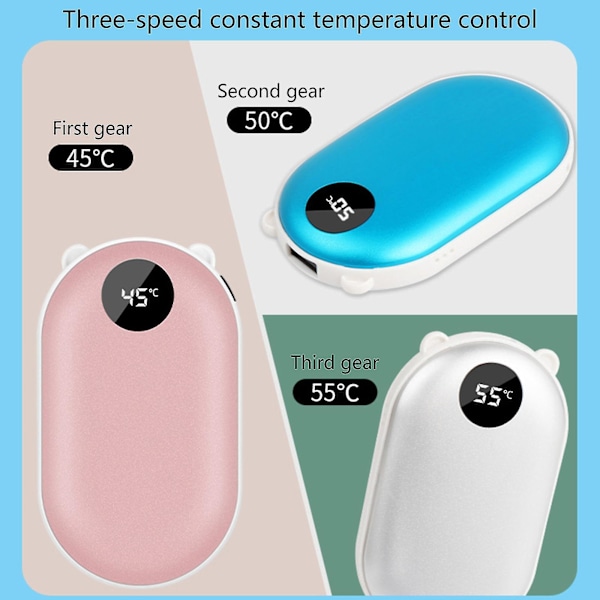 Cartoonbjörnaröron USB Elektrisk Mini Handvärmare Digital Display 3600mah Uppladdningsbar Powerbank Bärbar Vintervärmare (Silver)