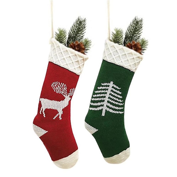 Christmas Stockings,2pack Hand-knitted Xmas Character For Family Holiday Season Decor（red green）