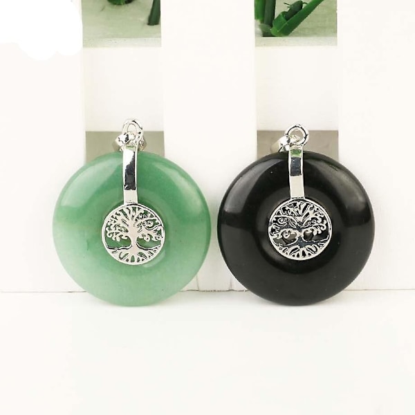 Energy Life Tree Reiki Halsband med Hänge av Natursten (Svart Agat)