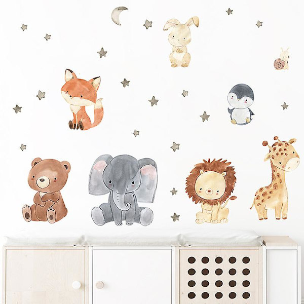 En uppsättning Animal Moon Stars väggdekaler, väggdekal, väggdekor för vardagsrum, sovrum, kök, kontor