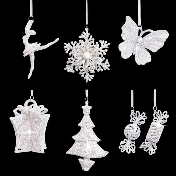 Julglitterdekorationer - 6 st Plastjulglitter Snöflinga Rensa Olika Hängande Dekorationer För Vinterland Julgran Dekoration (st