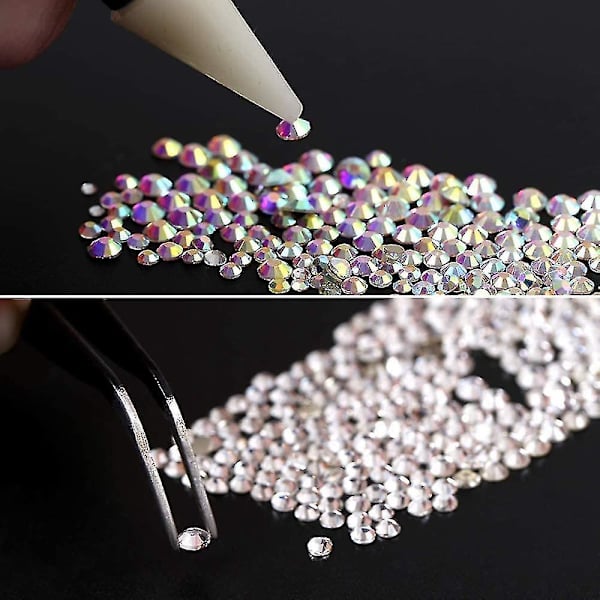 1440 Stykker 6 Størrelser Neglekunst Rhinestones, flad bagside Runde Krystal Rhinestone Sten