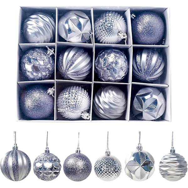 Paket med 12 st Julgranspynt Juldekorationer Presenter Dekorationskulor 6cm 12 Förpackade PVC Chr