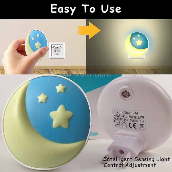 Nattljus Eluttag Nattljusuttag Nattljus Rörelsedetektor X2-sensor aktiverad LED-ljus Lämplig för sovrum Barn Sovrumstrappor EU
