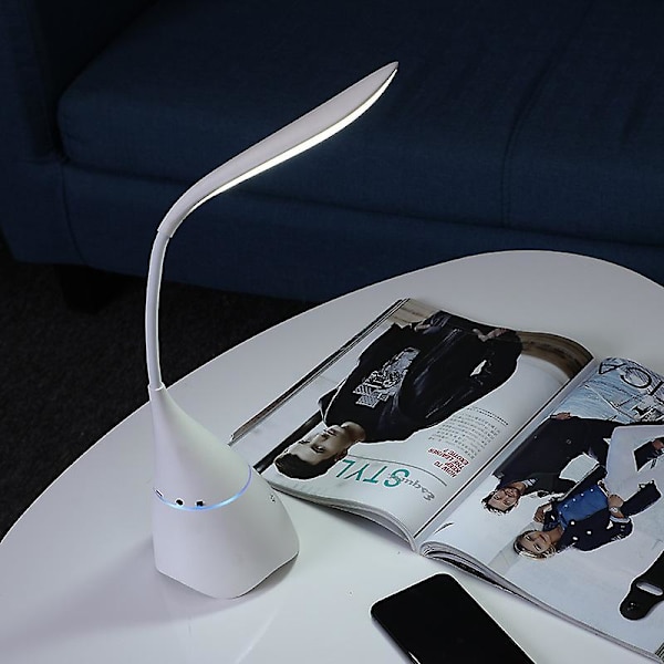 Kreativ USB-laddningsbar skrivbordslampa nattlampa Bluetooth-högtalare (vit)
