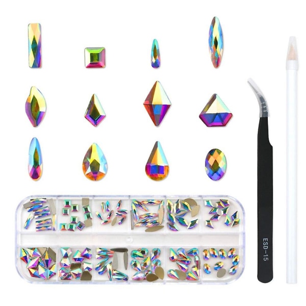 Namotu 120 stk Multi Shapes Glas Krystal Ab Rhinestones Til Nail Art Craft, Mix 12 Style Krystaller 3d Dekorationer Flad Ryg Sten Gems Sæt