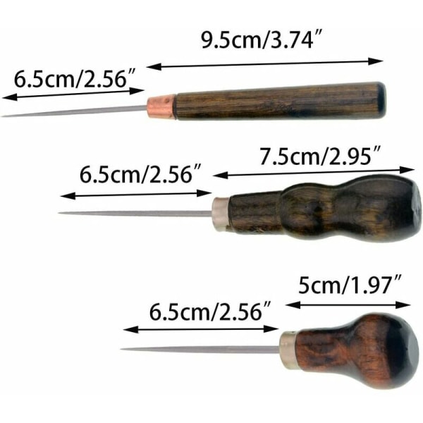 Lädersyl - Läderstansverktyg Trähandtag Syl - Nål i rostfritt stål Trähandtag Spotting Drill (3 st)