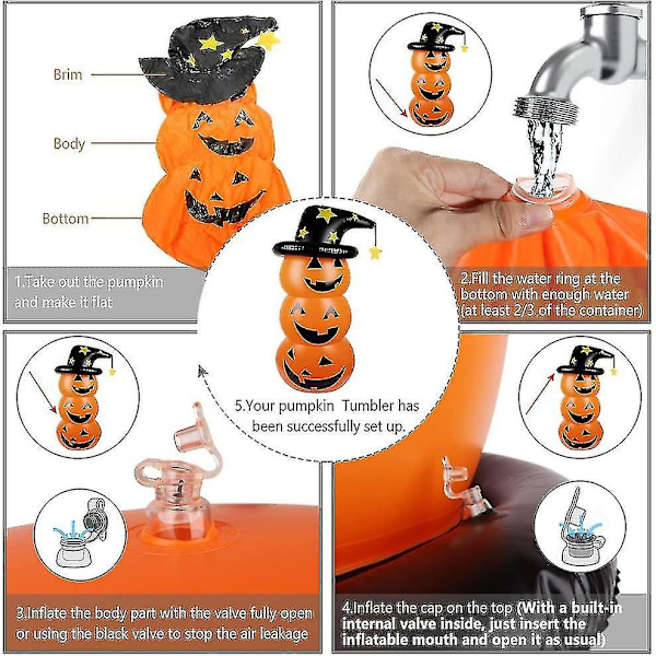 Halloween Oppblåsbar Gresskar Tumbler, Innendørs Utendørs Halloween Festutstyr