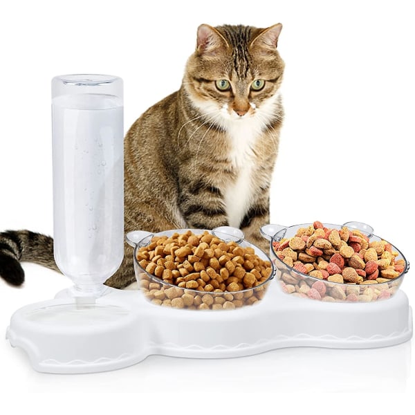 Kattskål, dubbelliters kattskål, 3 i 1 vatten- och foderautomat för husdjur, 15-lutningsskydd mot kräk, halkfri, för hundar och katter(5#)
