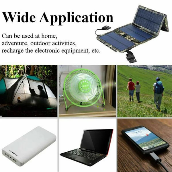 USB solcellepanel foldbar powerbank udendørs camping vandretur mobiltelefon oplader
