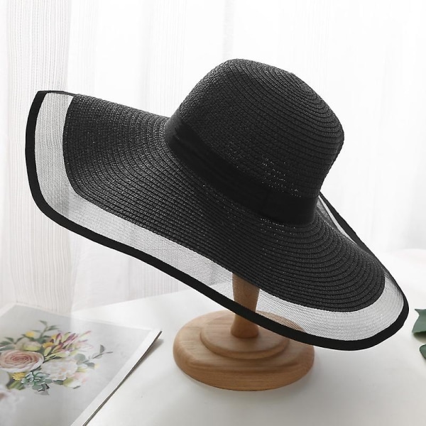 Kvinner Floppy hatter Sammenleggbare strå solhatter Sommerlue Elegant netting reiselue Bredd hodeplagg UV-beskyttelse Strandhatt Festlue