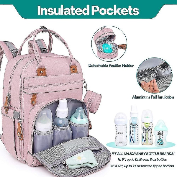 Mammaryggsäck Skötväska för baby Multifunktionell vattentät reseblöjryggsäck (rosa)