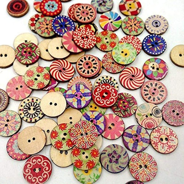 100 stk 15 mm runde treknapper for å sy DIY Craft Decor Multicolor (tilfeldig mønster)