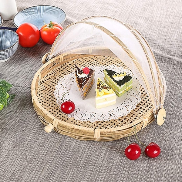 Dammsäker handvävd picknickkorg i bambu, diameter 30 cm