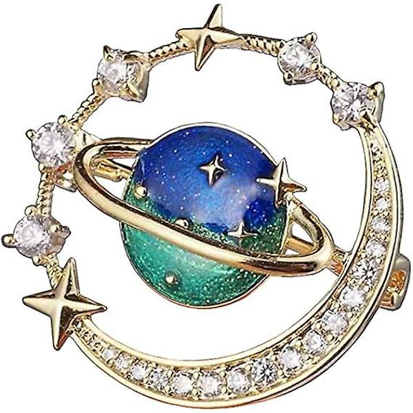 Planet Brosche Rhinestone Planet Brosche Badge Farverig Krave Pin Cirkulær Reversnål Anti-Glare Emalljenål