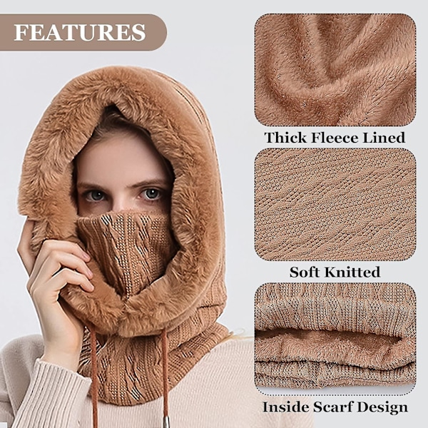 Vinterhue til kvinder Termisk tørklæde Skiløberhue Siamese Pullover Huer (Khaki)