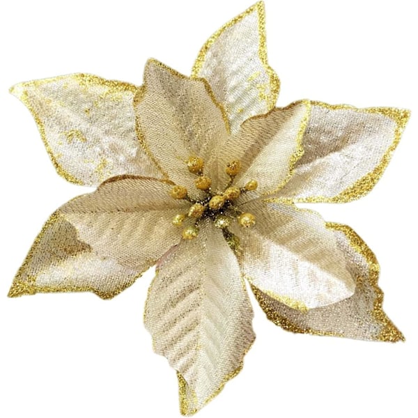 Julklappsprydnader Rea 12-pack Guld Julglitter Julstjärna Konstgjorda Blommor Julgranspynt