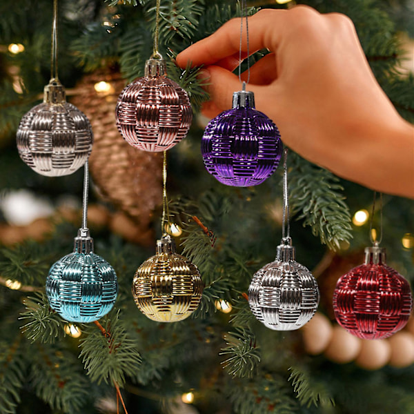 6 st 4CM Julkula Julkulor Färgglada Glansiga Flätade Plast Julgran Hängande Kulor Ornament Hänge (Roséguld)