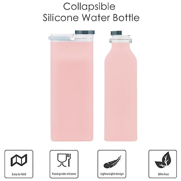 Sammenklappelig Vandflaske, Bærbar Madkvalitets Silikon Foldbar Rejsende Genanvendelig Lækagesikker Vandflasker Niuniu (Pink)
