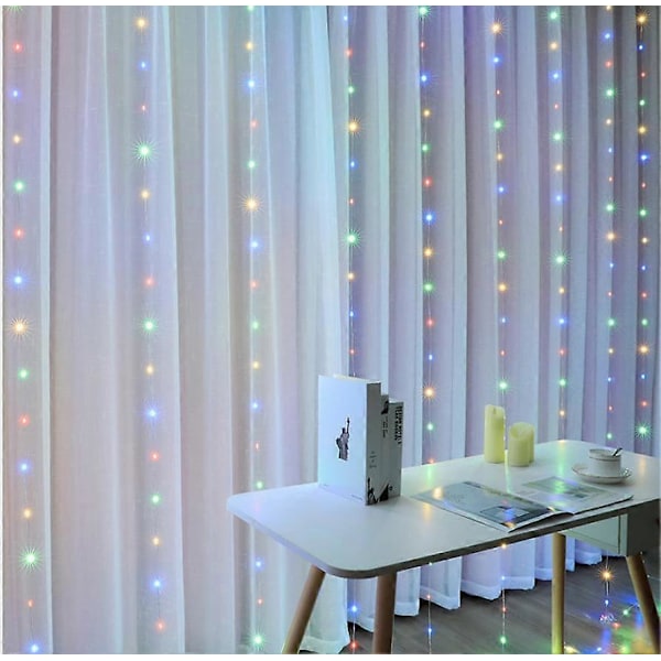3m LED Gardinljus, 300 LED-lampor, 8 Lägen, USB med Fjärrkontroll, Vattentät, för Julfest