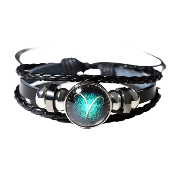 Luminous Armband med 12 Stjärntecken i Legering och Läder - Unik DIY-Armband (Väduren)