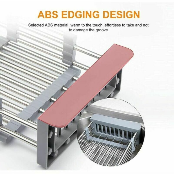Expanderbar diskställ, diskställ över diskho, diskställ och fruktställ, rostfritt stål för kök, kraftig diskavrinning (grå), LO-Ron