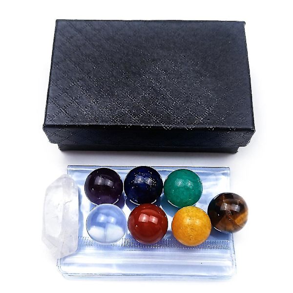 7 Chakras Kristallkula Sfärisk Set 7 Rullande Chakra Stenar Med Kristallspetsar Skrivbordsdekoration