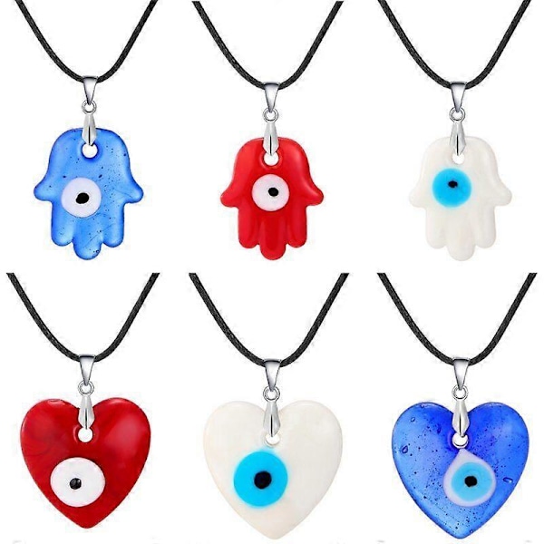 Hamsa Lyckosam Ond Öga Handflata Glas Läderrep Hänge Halsband Dam Smycken Het (Ond Öga Halsband 3)