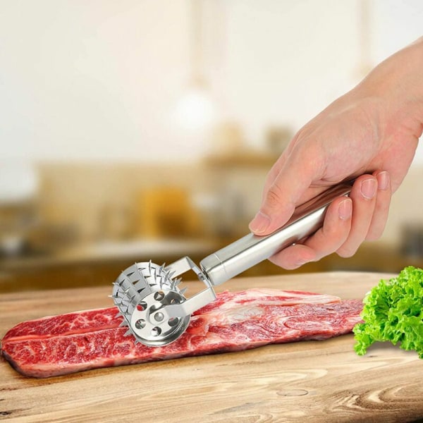 Köttmörning, Silver Rostfri Kötthammare, Köttmörare av rulltyp, Används för biffar, fläskkotletter och andra charkuterier，HANBING