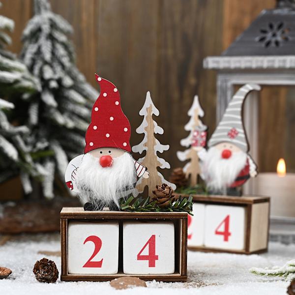 Kalender Ornament Söt Tomte Design Träjulkalender Ornament för Hemmet