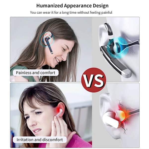 Bluetooth-headset med mikrofon, handsfree-headset för mobiltelefoner, trådlösa hörlurar med laddningsbox, IPX6 vattentät